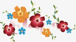 五彩花朵春天花藤免抠