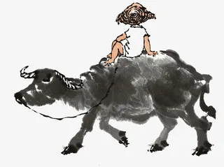 水墨画牧童与牛免抠