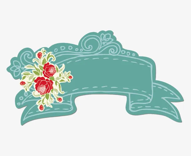 复古丝带鲜花标签素材图片免抠