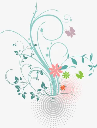 蓝色潮流花纹免抠