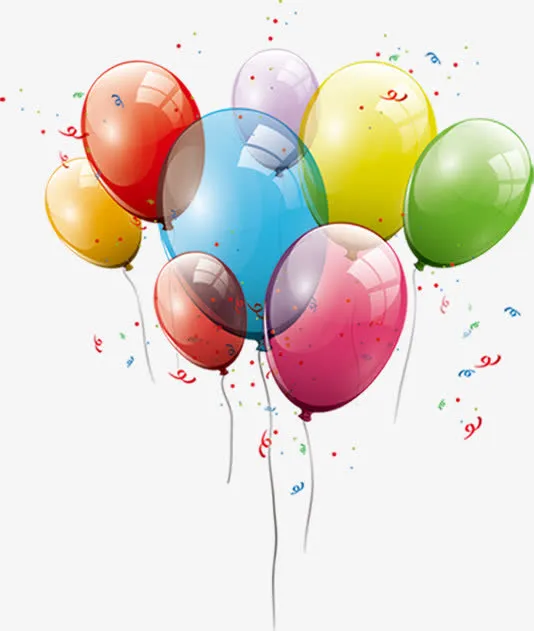 手绘彩色丝带气球装饰免抠