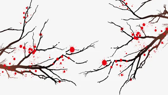 卡通手绘中国风梅花树枝免抠