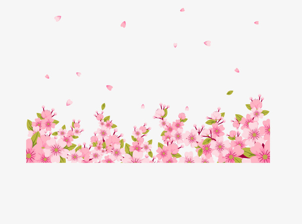 粉色美丽春季花丛免抠