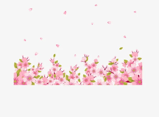 粉色美丽春季花丛免抠