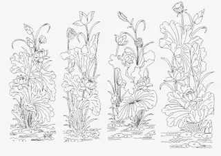 四个荷花儿线稿png图免抠