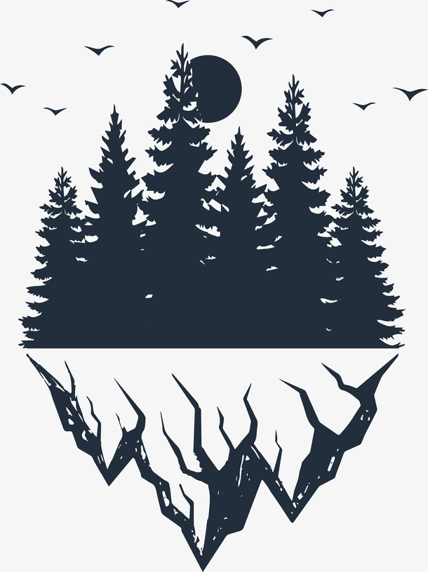 倒影黑白花臂图案免抠