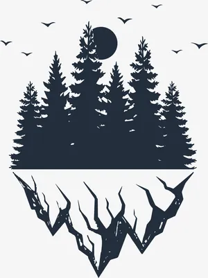 倒影黑白花臂图案免抠