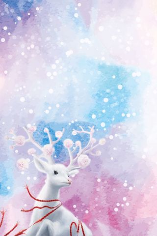 紫色手绘春季上新白鹿背景高清