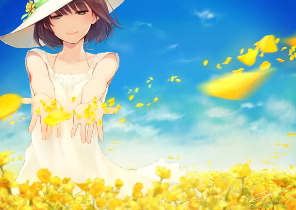 漫画清新黄花花海免抠