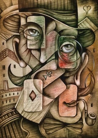 戴礼貌的人物抽象油画免抠