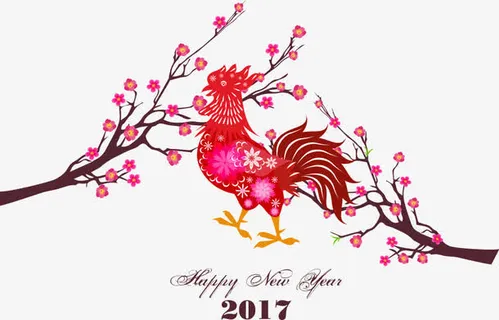 矢量梅花与鸡免抠