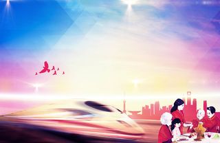 手绘高铁家人海报背景模板高清