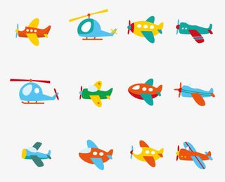 矢量可爱彩色卡通飞机模型素材免抠