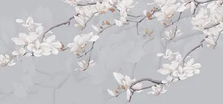 手绘高清简约玉兰花家居背景墙壁画高清