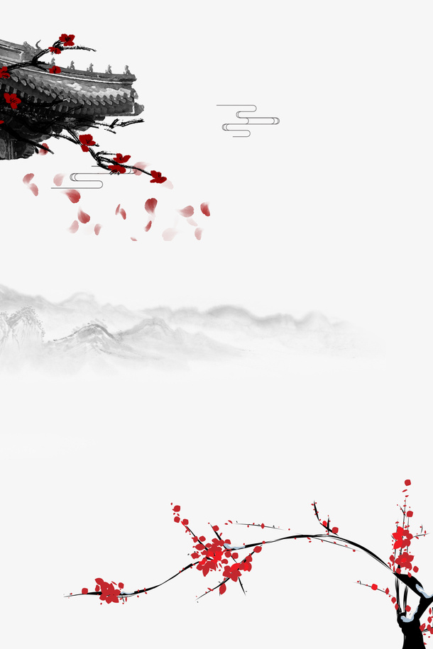 古风祥云屋檐梅花山花瓣免抠