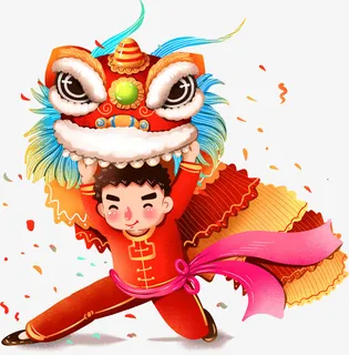 元旦舞狮小孩子卡通小孩免抠 元旦舞狮小孩子卡通小孩免抠