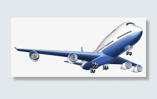 蓝色飞机插画免抠