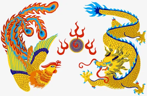 中国风龙凤呈祥插画免抠