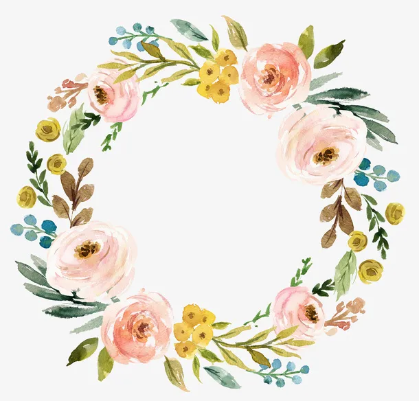水彩唯美鲜花花环免抠图免抠