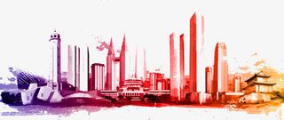 水墨城市剪影免抠