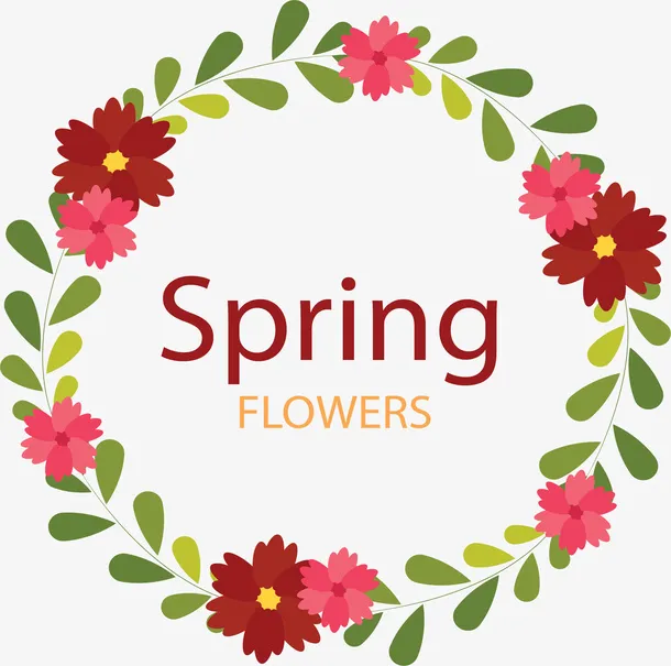 浪漫玫红春天花环免抠