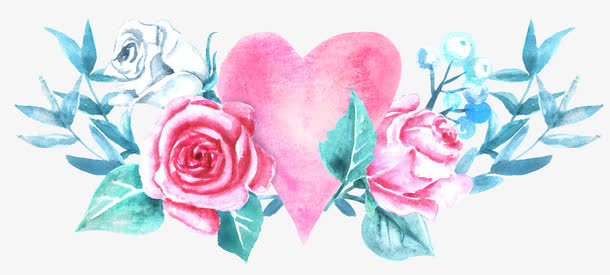 免抠水彩花卉爱心情人节玫瑰花免抠