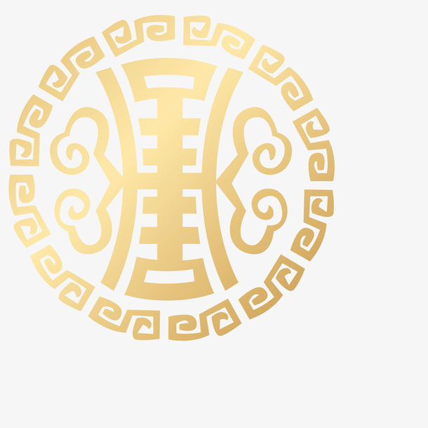 金色花纹福字中国传统图案免抠