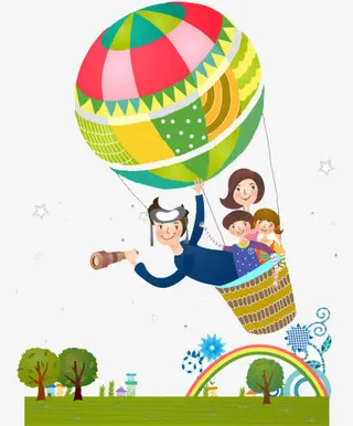 一家人坐热气球免抠
