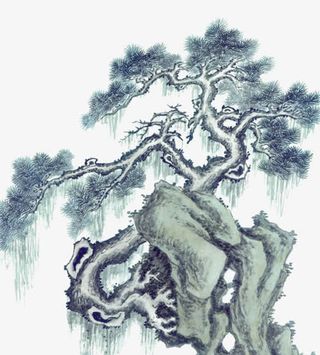 写意松石山水免抠