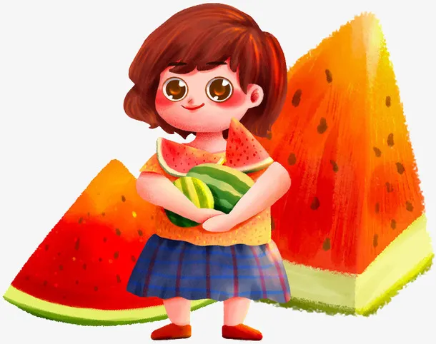 夏天西瓜人物元素免抠