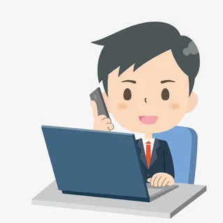 电脑前面打电话的人物免抠