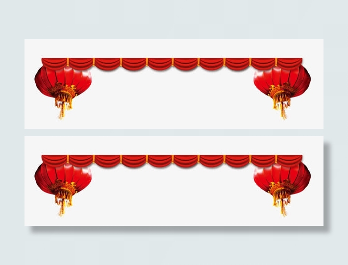 手绘中国风红色幕布灯笼免抠