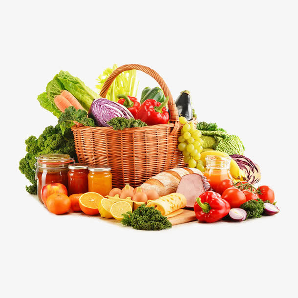 果蔬食品面包竹篮装饰图案免抠