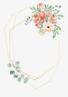 金色渐变边框 手绘水彩花免抠