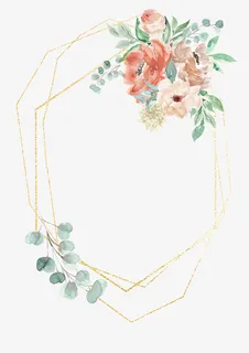 金色渐变边框 手绘水彩花免抠