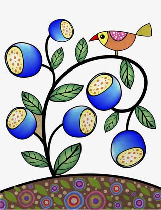 花草与鸟矢量素材免抠