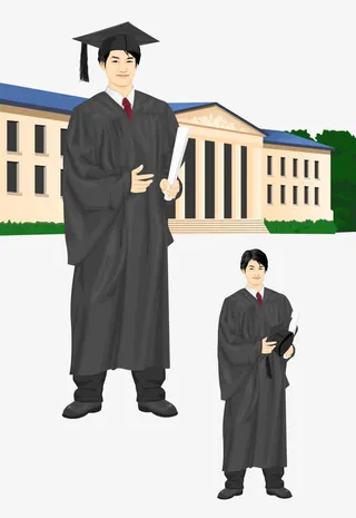 手绘穿学士服的男大学生矢量免抠