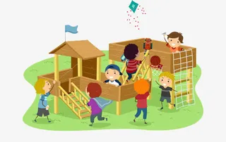 游乐场里小孩放风筝等免抠