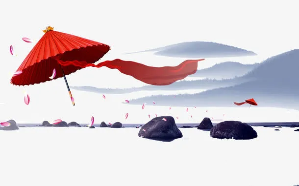 飞舞的红色油纸伞免抠