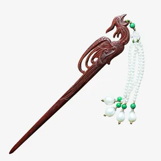 小叶紫檀木簪子天然珍珠发饰步摇免抠