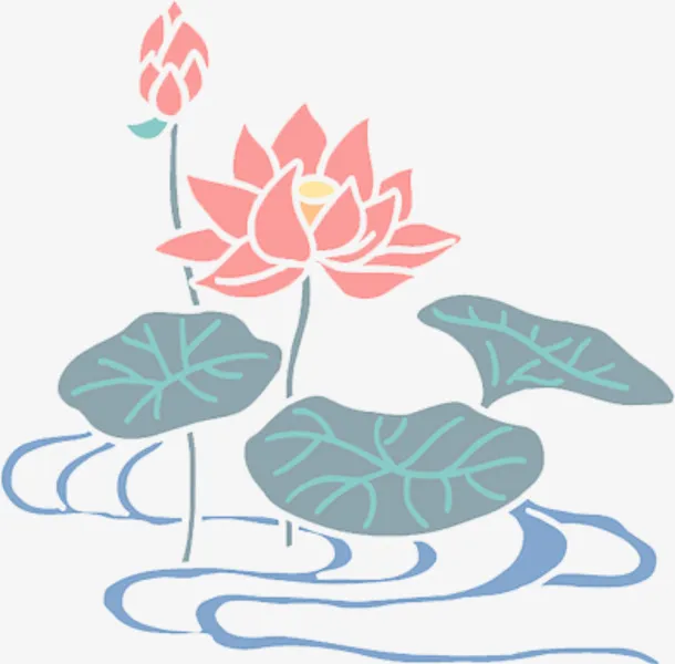水墨画湖水荷花免抠