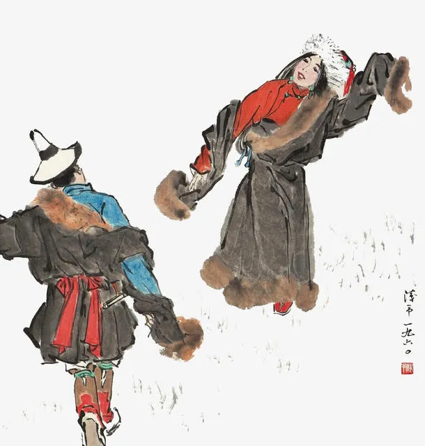 藏族双人舞免抠