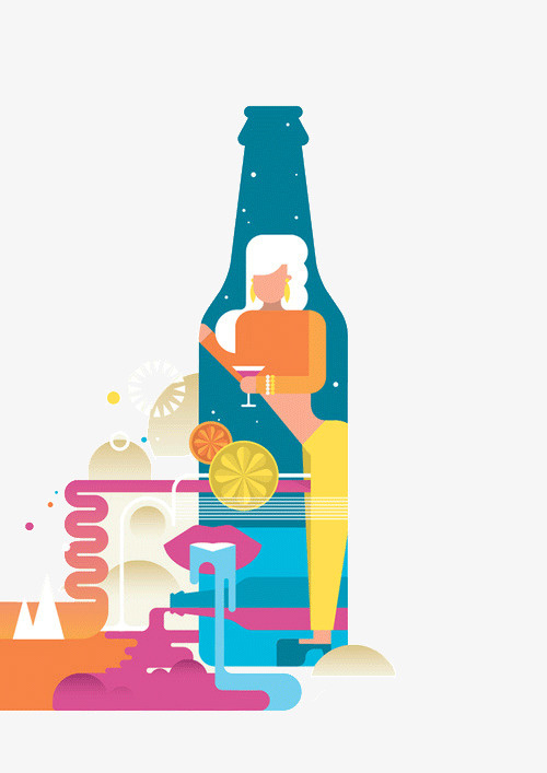 手绘酒瓶免抠
