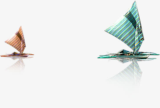 春天红绿色海上帆船免抠