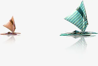 春天红绿色海上帆船免抠