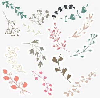 飞舞的树枝卡通花纹免抠