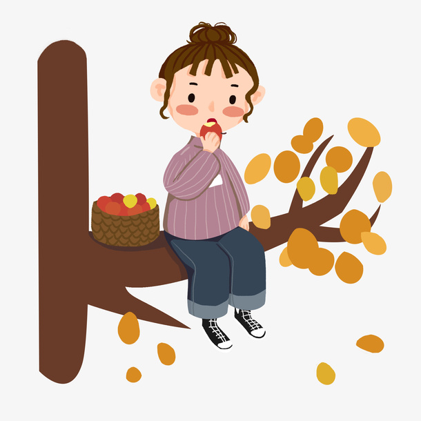 简约秋季卡通人物PNG元素小女免抠