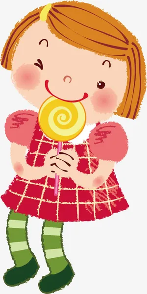 吃棒棒糖的小女孩矢量图免抠