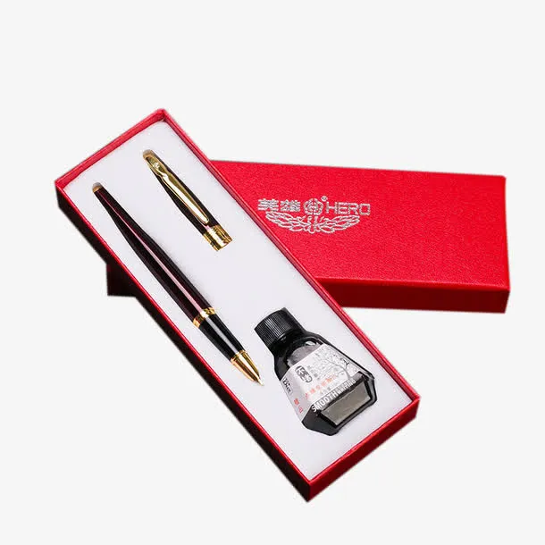 红色礼盒的钢笔免抠