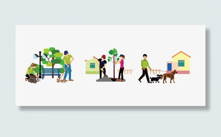 种树和遛狗的人免抠